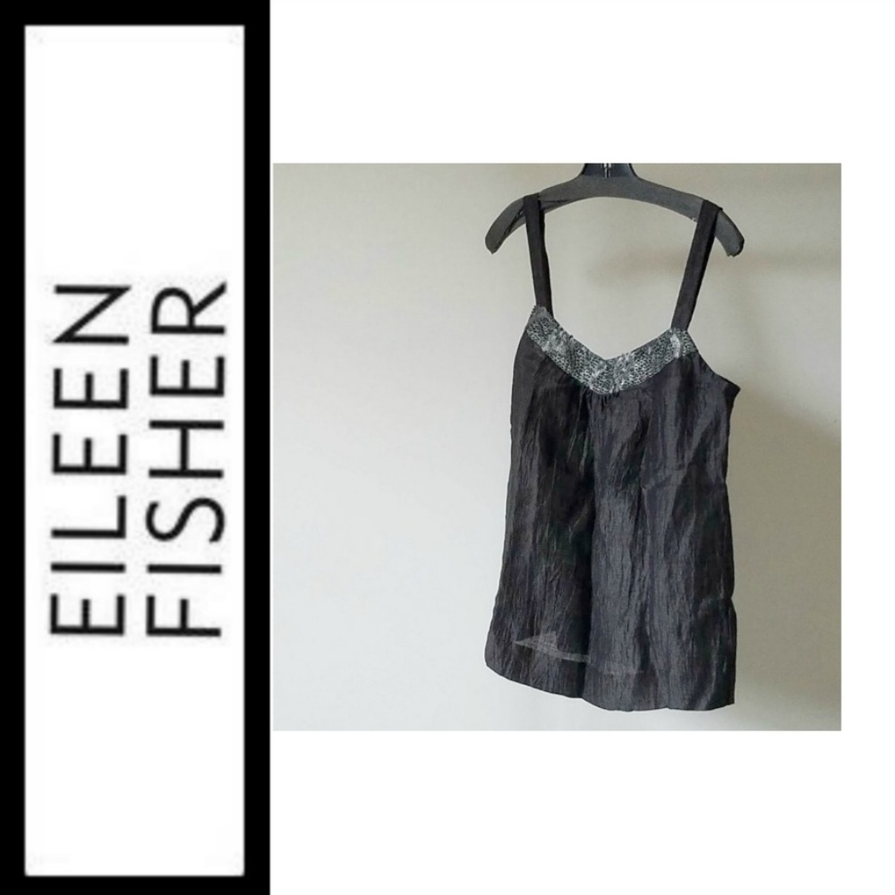 BNWT One-of-a-kind Eileen Fisher Cami Tank Black with Thick Silver Sequins